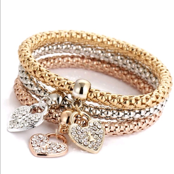Jewelry - 3 bangle bracelets in rose,gold and silver fashion